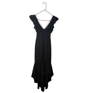 NWT Hello Molly Women's Small Size 4 Hi-Low Ruffle Hem Black Maxi Dress